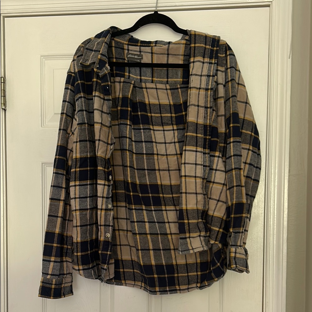 Eddie Bauer Plaid Shirt - Navy and Tan